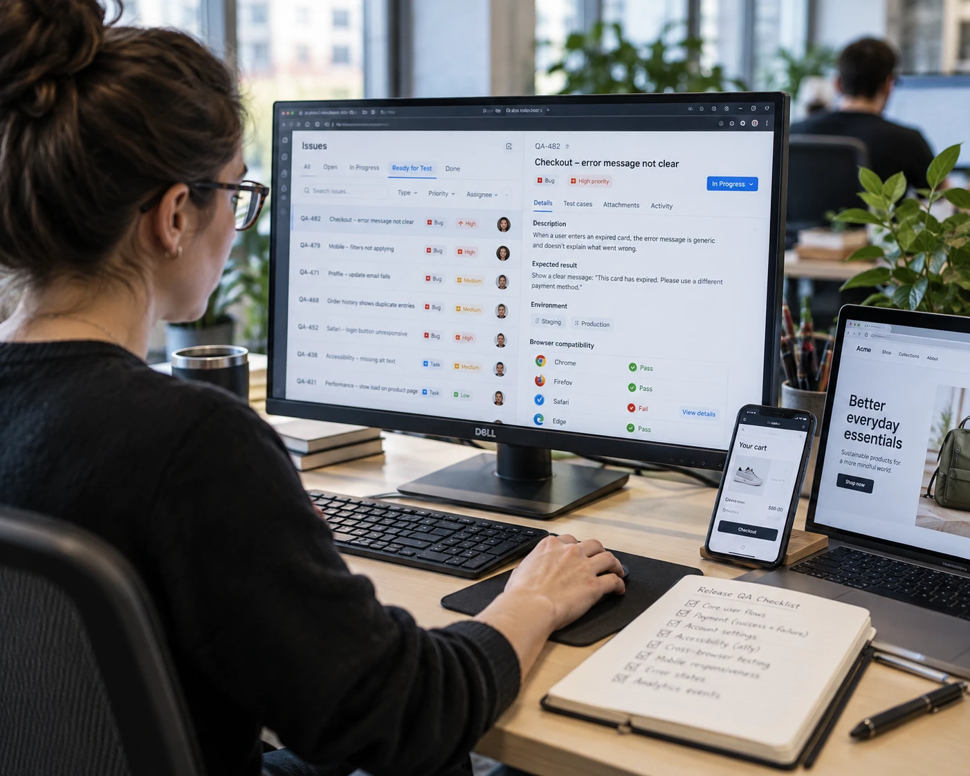 A QA engineer testing across devices