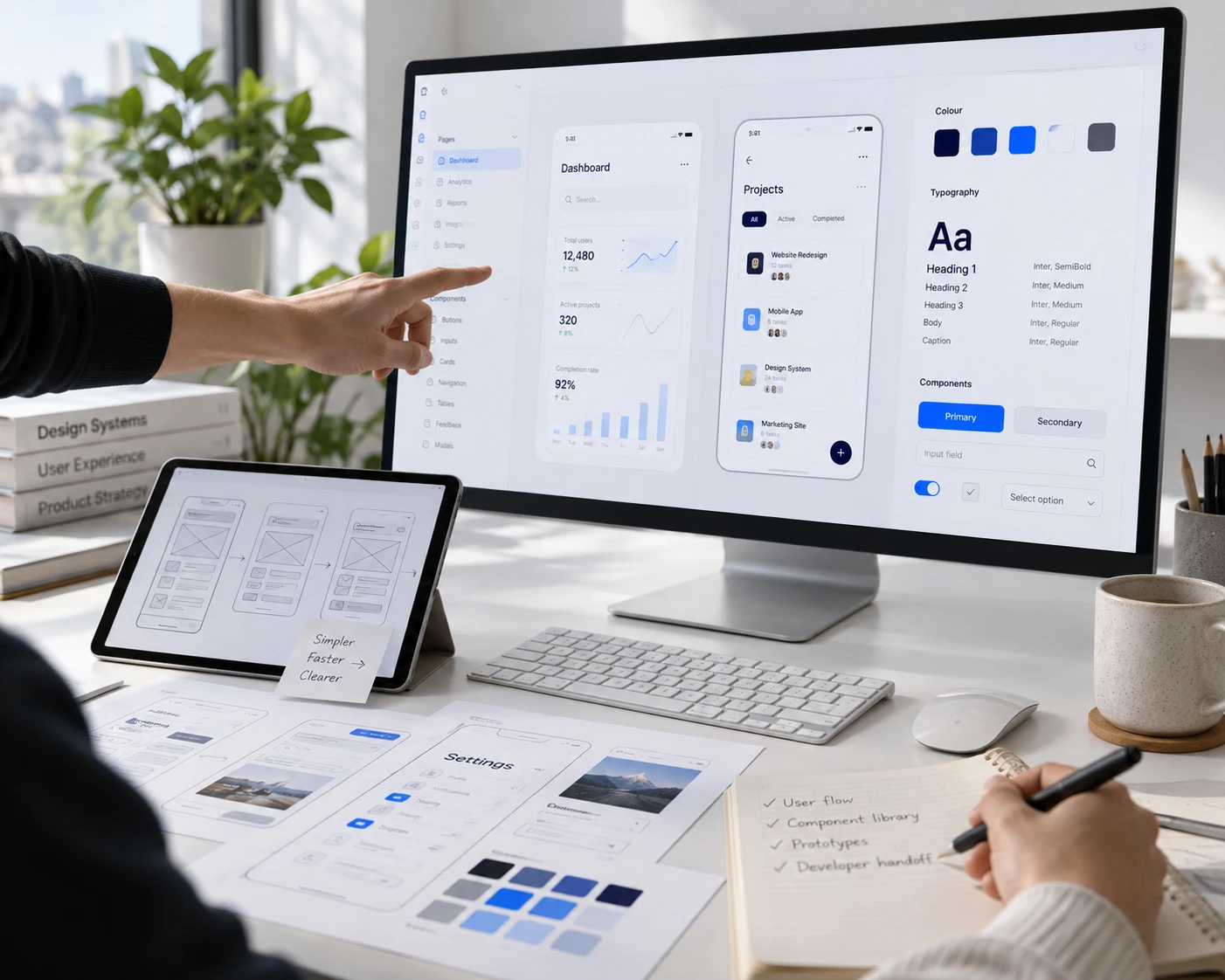 A designer working on interface layouts