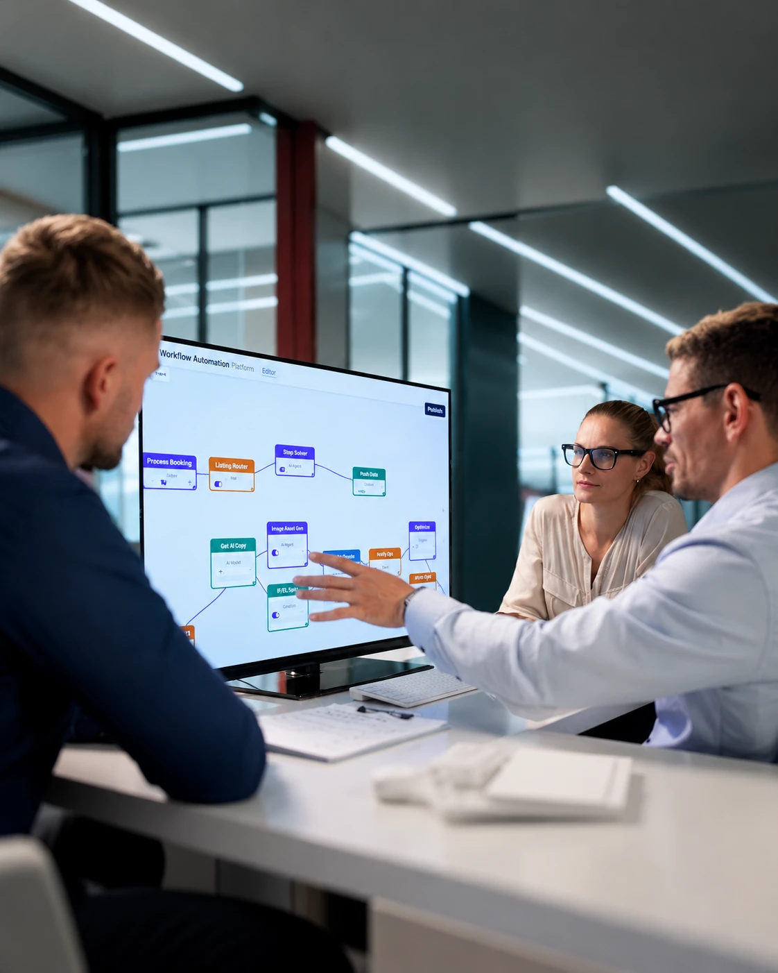 Colleagues working through a business process together